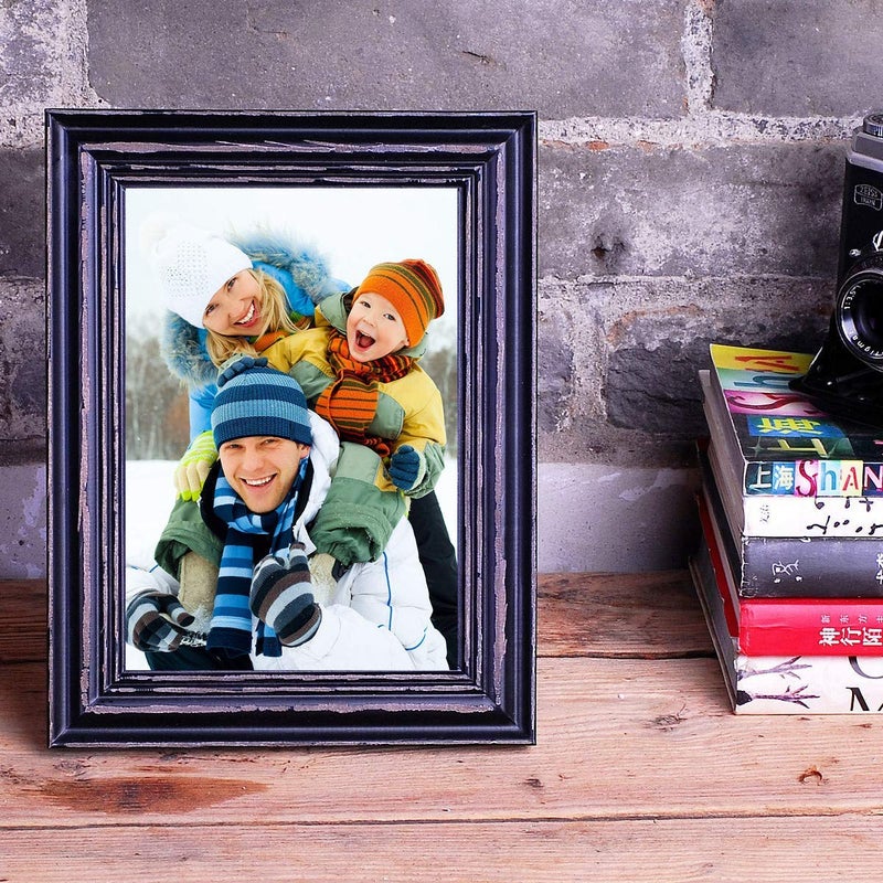 Bamber Wood Picture Frames 11x14 Black Wooden Photo Frame Set for Wall and Tabletop, Rustic Vintage Style, Pack of 3 - Image 5